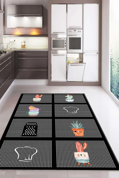 Kaymaz Taban Dijital Baskı Yıkanabilir Modern Desenli Mutfak Halısı RENKLİ 80 X 200