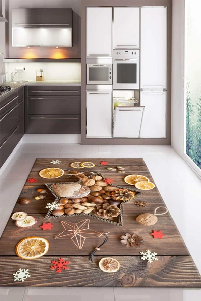 Kaymaz Taban Dijital Baskı Yıkanabilir Modern Desenli Mutfak Halısı RENKLİ 100 X 200