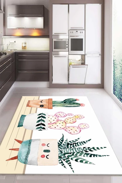 Kaymaz Taban Dijital Baskı Yıkanabilir Modern Desenli Mutfak Halısı RENKLİ 80 X 150
