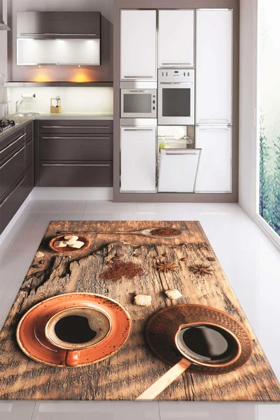 Kaymaz Taban Dijital Baskı Yıkanabilir Modern Desenli Mutfak Halısı RENKLİ 140 X 200