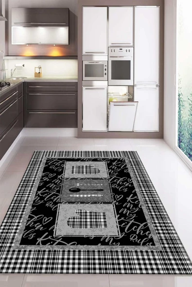 Kaymaz Taban Dijital Baskı Yıkanabilir Modern Desenli Mutfak Halısı RENKLİ 120 X 180