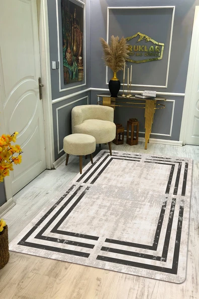 Kaymaz Taban Yıkanabilir Dijital Baskı Eskitme Desenli Salon Halısı RENKLİ 100 X 300