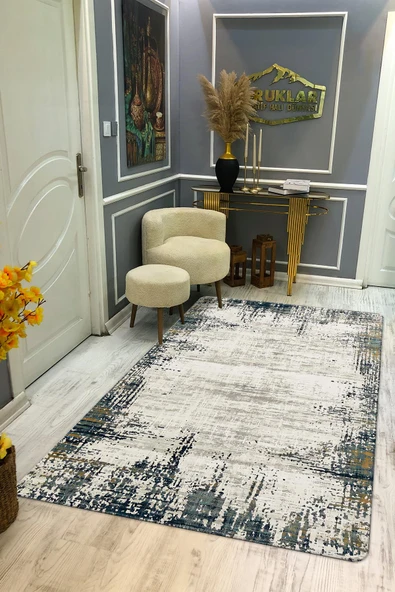 Kaymaz Taban Yıkanabilir Dijital Baskı Eskitme Desenli Salon Halısı RENKLİ 140 X 200