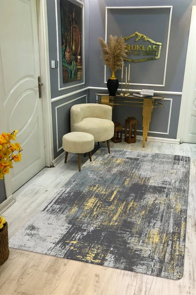 Kaymaz Taban Yıkanabilir Dijital Baskı Eskitme Desenli Salon Halısı RENKLİ 80 X 300