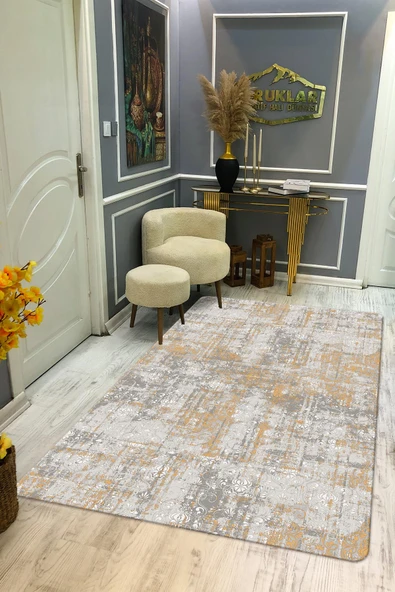 Kaymaz Taban Yıkanabilir Dijital Baskı Geçişli Eskitme Desenli Salon Halısı RENKLİ 80 X 200