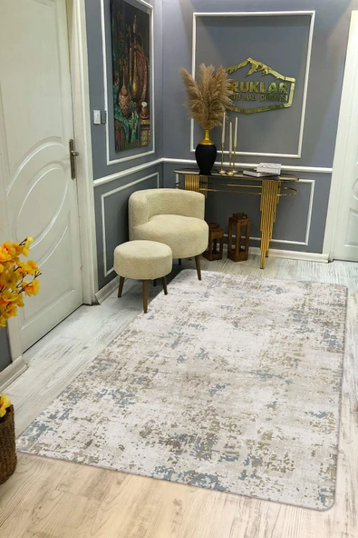 Kaymaz Taban Yıkanabilir Dijital Baskı Eskitme Desenli Halı KAHVE TONLAMALI 120 X 180