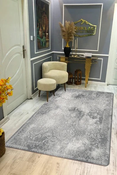 Kaymaz Taban Yıkanabilir Dijital Baskı Eskitme Desenli Salon Halısı RENKLİ 80 X 150