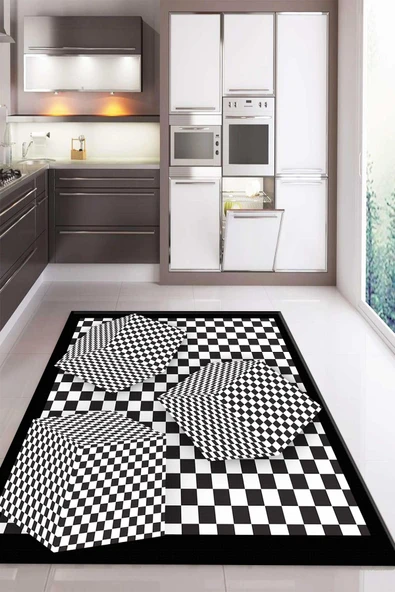 Kaymaz Taban Dijital Baskı Yıkanabilir Modern Desenli Mutfak Halısı RENKLİ 200 X 300