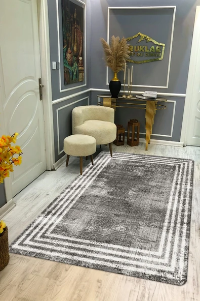 Kaymaz Taban Yıkanabilir Dijital Baskı Eskitme Desenli Salon Halısı RENKLİ 80 X 300