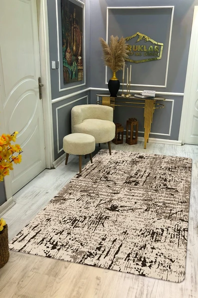 Kaymaz Taban Yıkanabilir Dijital Baskı Eskitme Desenli Salon Halısı RENKLİ 120 X 180