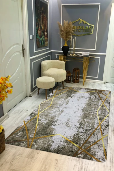 Kaymaz Taban Yıkanabilir Dijital Baskı Eskitme Desenli Salon Halısı RENKLİ 80 X 200