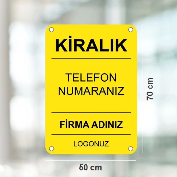 aldialiyor  Sarı Kiralık Emlak Afişi 50x70cm Dikey 250 gr. Vinil Branda 250 Adet