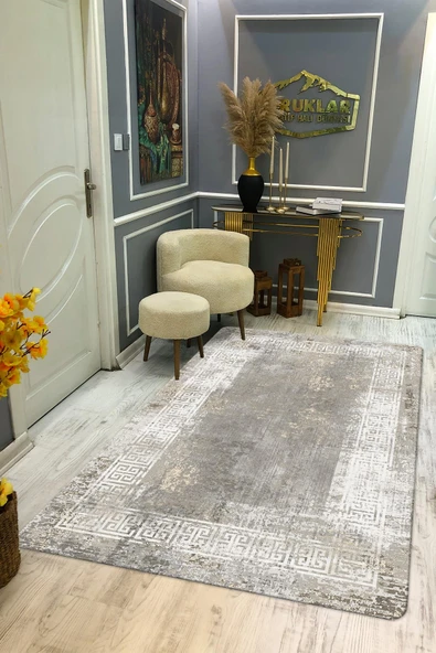 Kaymaz Taban Yıkanabilir Dijital Baskı Eskitme Desenli Salon Halısı RENKLİ 120 X 180