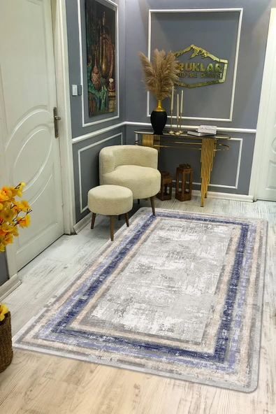 Kaymaz Taban Yıkanabilir Dijital Baskı Eskitme Desenli Salon Halısı RENKLİ 100 X 300