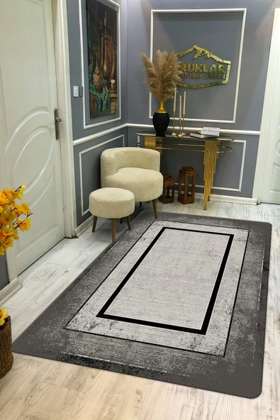 Kaymaz Taban Yıkanabilir Dijital Baskı Eskitme Desenli Salon Halısı RENKLİ 80 X 150