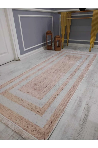 Kaymaz Yıkanabilir Hasır Görünümlü Dot Taban Halı Drk-8001-4 SİYAHH-BEYAZZ 200 X 300