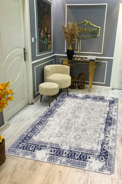 Kaymaz Taban Yıkanabilir Dijital Baskı Eskitme Desenli Salon Halısı RENKLİ 80 X 200