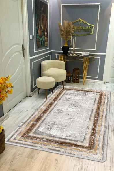 Kaymaz Taban Yıkanabilir Dijital Baskı Eskitme Desenli Salon Halısı RENKLİ 140 X 200