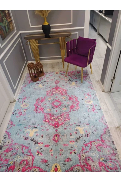 Renkli Modern Klasik Desenli Kaymaz Taban Yıkanabilir Leke Tutmaz Dot Taban Halı Drk-8021-10 RENGARENKK 200 X 300