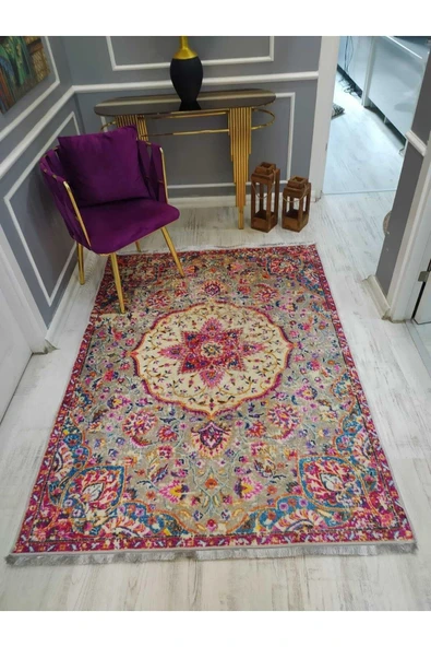 Modern Klasik Desenli Kaymaz Taban Yıkanabilir Leke Tutmaz Dot Taban Halı Drk-8005-10 RENKLİ 80 X 200