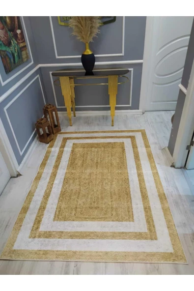 Çerçeveli Hasır Baskılı Desenli Kaymaz Taban Yıkanabilir Leke Tutmaz Dot Taban Halı Drk8045-3 HASIR 100 X 200