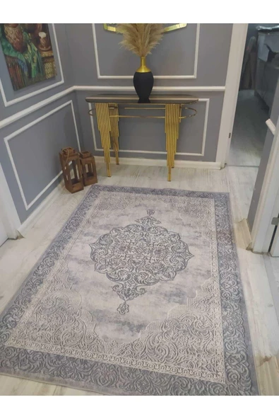 Modern Klasik Desenli Kaymaz Taban Yıkanabilir Leke Tutmaz Dot Taban Halı Drk-8008-4 MAVİ-AÇIK MAVİ 80 X 300