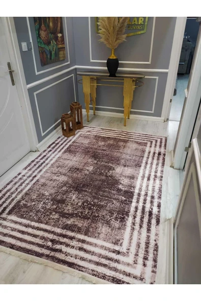 Eskitme Çerçeveli Desenli Kaymaz Taban Yıkanabilir Leke Tutmaz Dot Taban Halı Drk-8003-6 RENKLİ 80 X 300