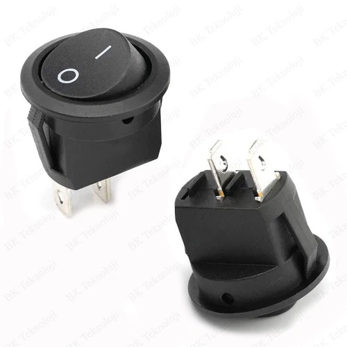 TEKLİ YUVARLAK PLASTİK SİYAH IŞIKSIZ ANAHTAR( 2 PİN ON/OFF ) 20mm ( 1 ADET FİYATIDIR )