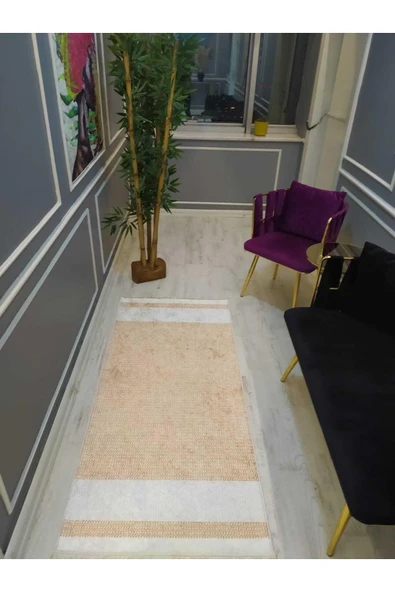 Kaymaz Leke Tutmaz Yıkanabilir Hasır Görünüm Baskılı Desenli Dot Taban Halı RENKLİ-BEYAZ-KAHVE 200 X 300