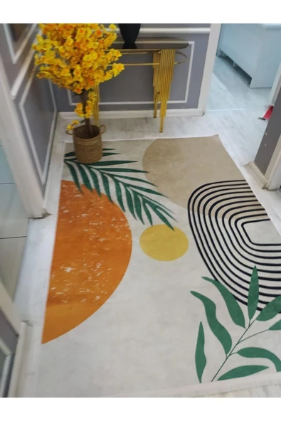 Kaymaz Tabanlı Yıkanabilir Minimal Desenli Dot Taban Halı RENKLİ 160 X 230