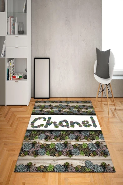 Kaymaz Taban Yıkanabilir Dekoratif Modern Çiçekli Chanel Desenli Dot Taban Halı RENKLİ 80 X 300