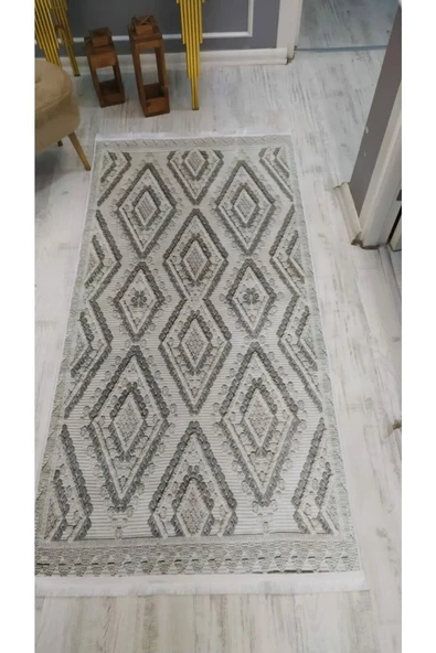 Kaymaz Tabanlı Yıkanabilir Dekoratif Modern Desenli Dot Taban Halı GRİ-BEYAZ 180 X 280