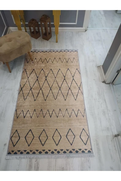 Kaymaz Tabanlı Yıkanabilir Hasır Kilim Desenli Dot Taban Halı RENKLİ 100 X 300