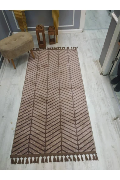 Kaymaz Tabanlı Yıkanabilir Dekoratif Örüntü Modern Desenli Dot Taban Halı KAHVERENGİ 180 X 280