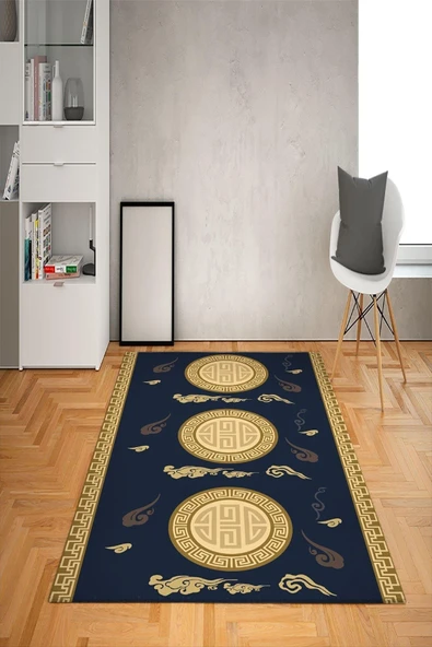 Kaymaz Taban Yıkanabilir Gold Baroque Desenli Dot Taban Halı Gold 80 X 150