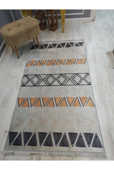 Kaymaz Tabanlı Yıkanabilir Dekoratif Kilim Desenli Dot Taban Halı RENKLİ 140 X 200