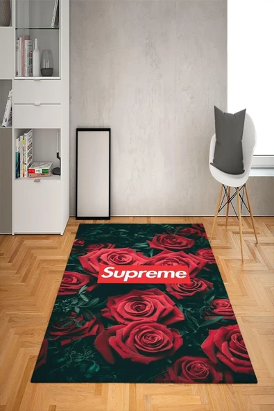 Kaymaz Taban Yıkanabilir Dekoratif Supreme Gül Desenli Dot Taban Halı RENKLİ 80 X 300