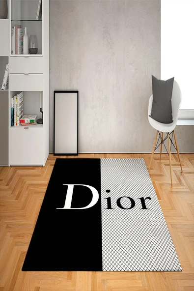 Kaymaz Taban Yıkanabilir Modern Dior Desenli Dot Taban Halı Siyah 80 X 200