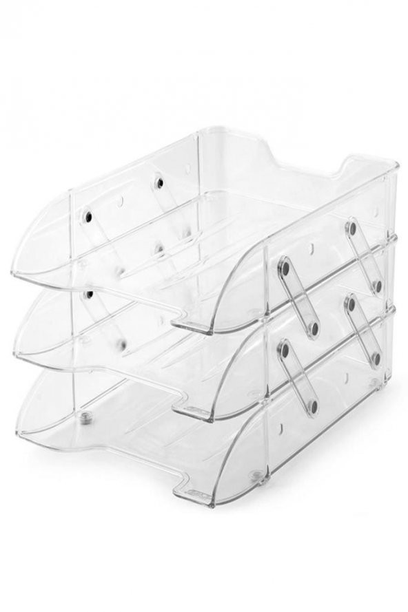 1803 Mafsallı Evrak Rafı 3lü Set Şeffaf Renksiz Organizer Düzenleyici - 2