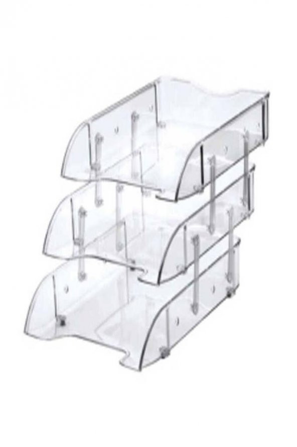 1803 Mafsallı Evrak Rafı 3lü Set Şeffaf Renksiz Organizer Düzenleyici - 3