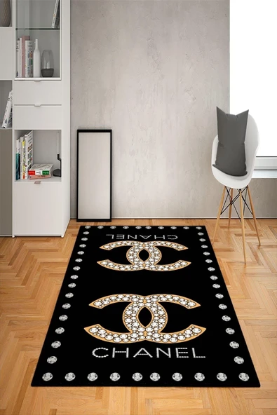 Kaymaz Taban Yıkanabilir Dekoratif Modern Desenli Dot Taban Halı Siyah 80 X 150