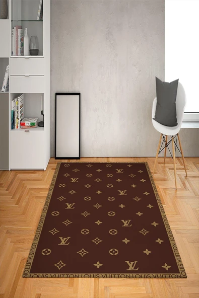 Kaymaz Taban Yıkanabilir Simli Dekoratif Modern Desenli Dot Taban Halı KAHVERENGİ 160 X 230