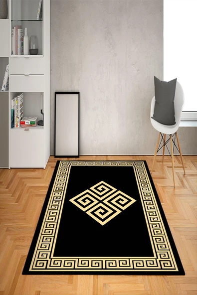 Kaymaz Taban Yıkanabilir Dekoratif Modern Desenli Dot Taban Halı Siyah 80 X 150