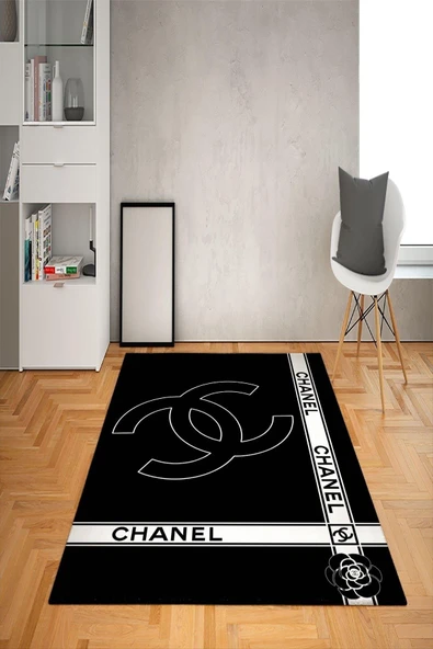 Kaymaz Taban Yıkanabilir Dekoratif Desenli Dot Taban Halı Siyah 100 X 200