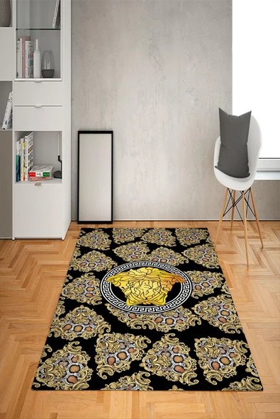 Kaymaz Taban Yıkanabilir Modern Medusa Desenli Dot Taban Halı Siyah 160 X 230