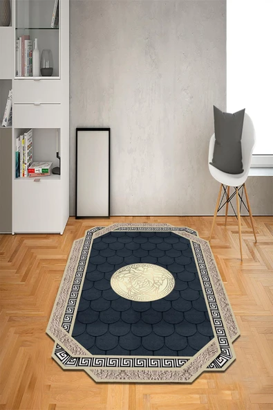 Kaymaz Taban Yıkanabilir Lazer Kesim Medusa Desenli Dot Taban Halı RENKLİ 80 X 150