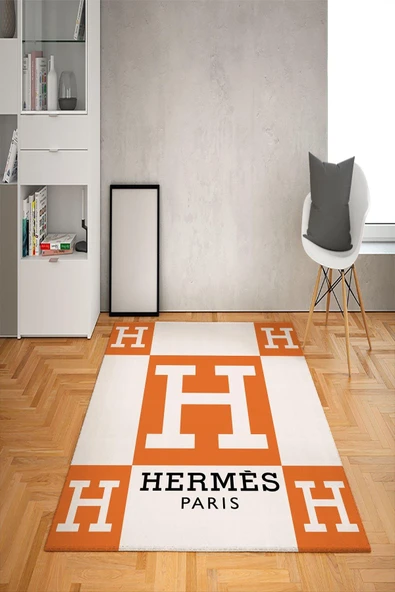 Kaymaz Taban Yıkanabilir Dekoratif Hermes Desenli Dot Taban Halı Turuncu 200 X 300