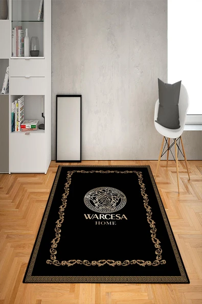 Kaymaz Taban Yıkanabilir Dekoratif Medusa Desenli Dot Taban Halı Siyah 180 X 280