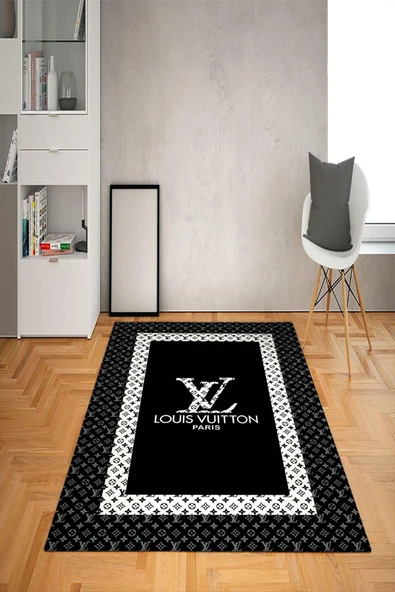 Kaymaz Taban Yıkanabilir Dekoratif Modern Desenli Dot Taban Halı Siyah 80 X 150