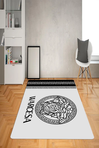 Kaymaz Taban Yıkanabilir Şeritli Medusa Desenli Dot Taban Halı Siyah 160 X 230